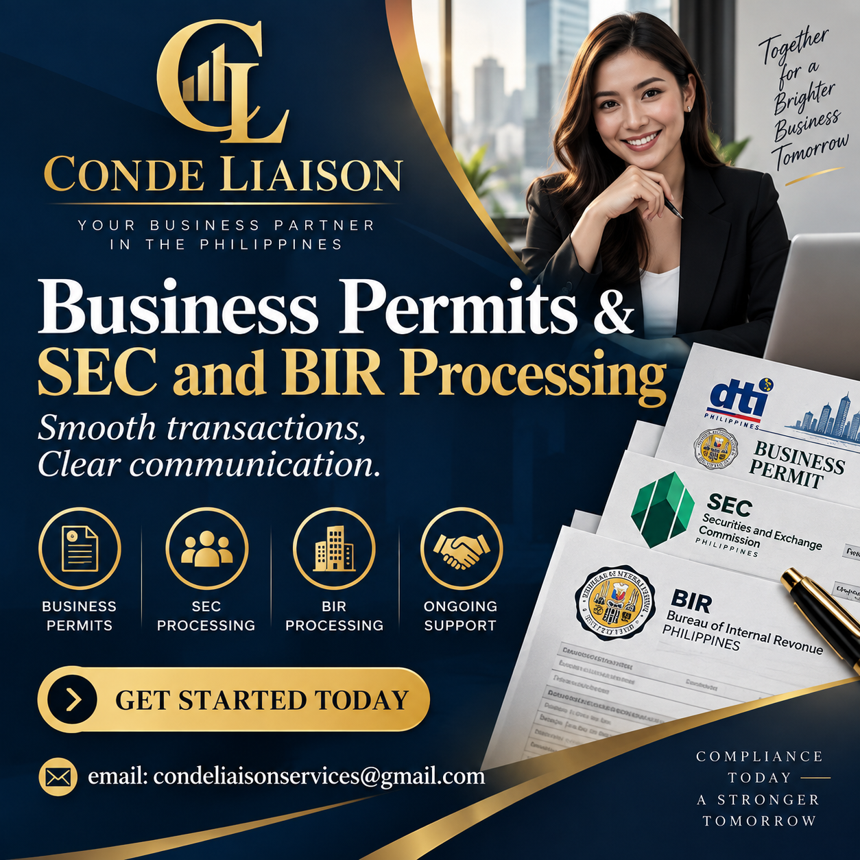 Conde Liaison — business permits, SEC and BIR processing in the Philippines. Email condeliaisonservices@gmail.com